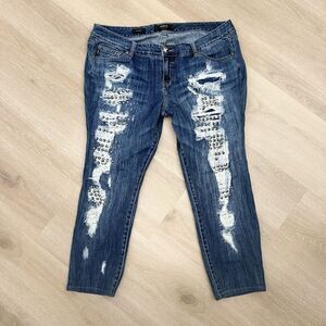 Torrid Premium Boyfriend Jeans Sz 16 Distressed Studded Shredded Plus Size Punk